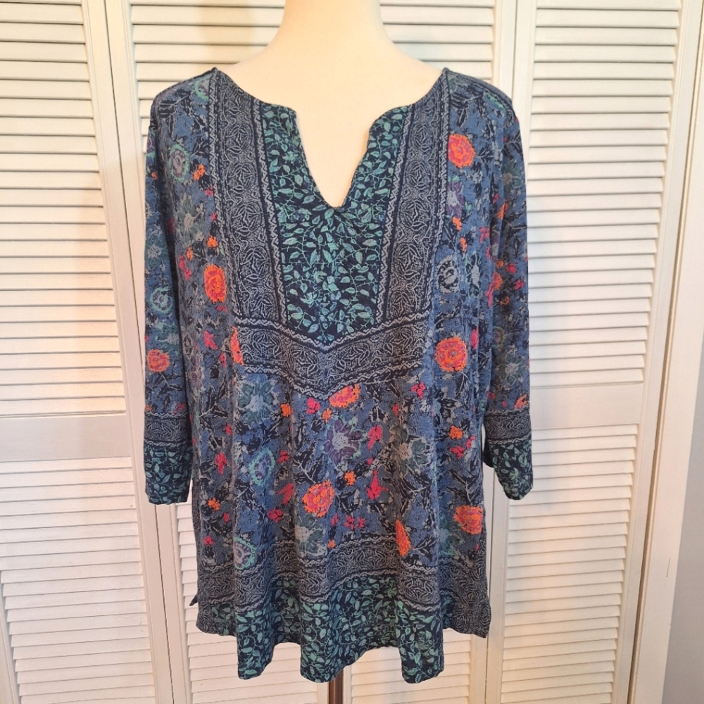 Lucky Brand floral boho top blouse sz 1X *L3